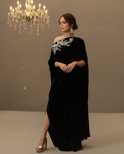 Camila | Black Velvet Embellished Kaftan