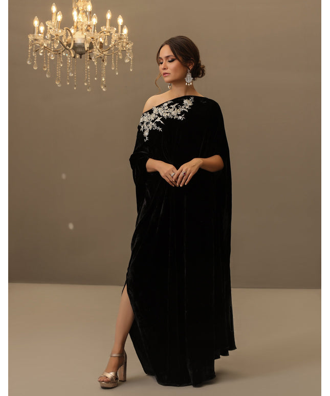 Camila | Black Velvet Embellished Kaftan
