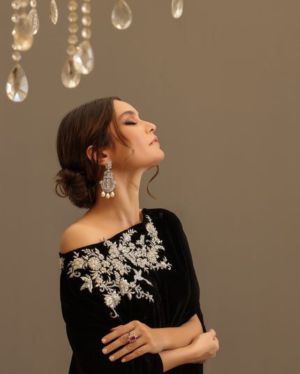 Camila | Black Velvet Embellished Kaftan