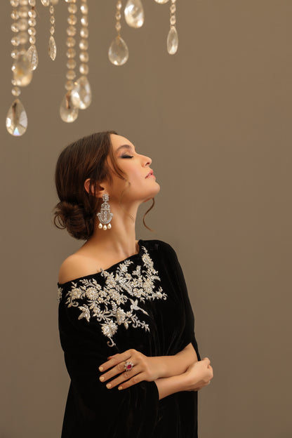 Camila | Black Velvet Embellished Kaftan