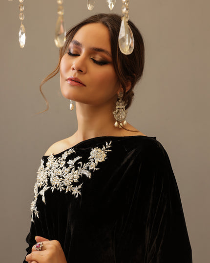 Camila | Black Velvet Embellished Kaftan