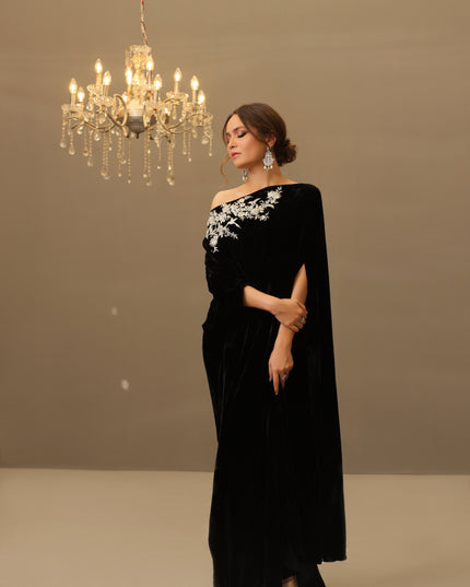Camila | Black Velvet Embellished Kaftan