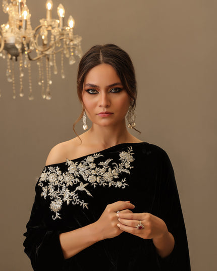 Camila | Black Velvet Embellished Kaftan