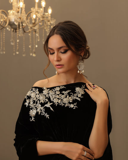 Camila | Black Velvet Embellished Kaftan
