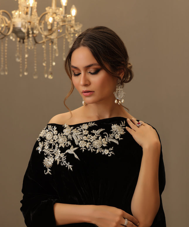 Camila | Black Velvet Embellished Kaftan