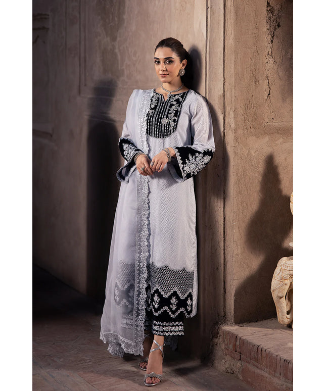 Celestial Silver | Silver Grey Hand Embellished Velvet Suit