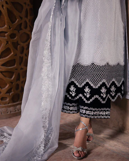Celestial Silver | Silver Grey Hand Embellished Velvet Suit
