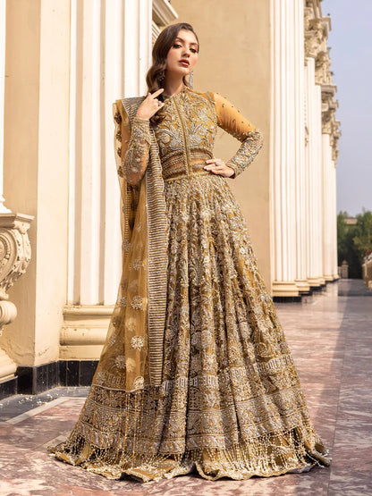 Ochre | Mehendi Net Bridal Embellished Gown