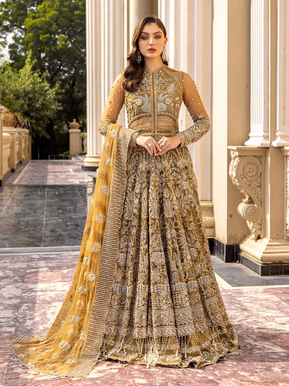 Ochre | Mehendi Net Bridal Embellished Gown