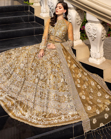 Ochre | Mehendi Net Bridal Embellished Gown