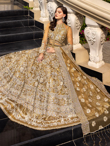 Ochre | Mehendi Net Bridal Embellished Gown