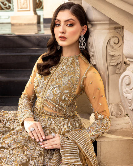 Ochre | Mehendi Net Bridal Embellished Gown