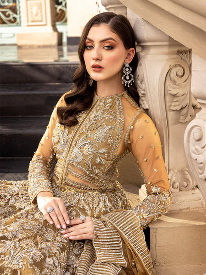 Ochre | Mehendi Net Bridal Embellished Gown