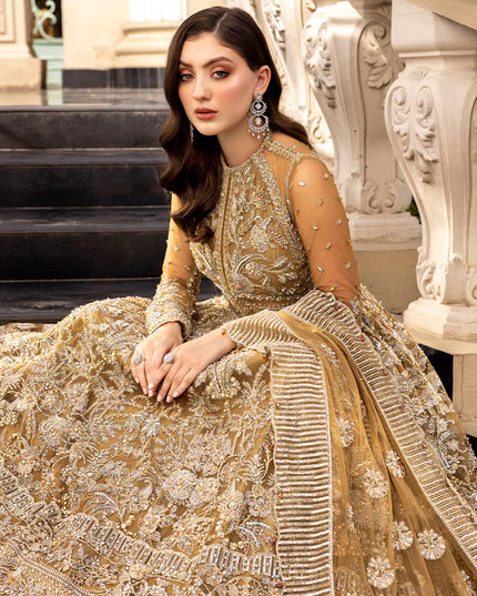 Ochre | Mehendi Net Bridal Embellished Gown