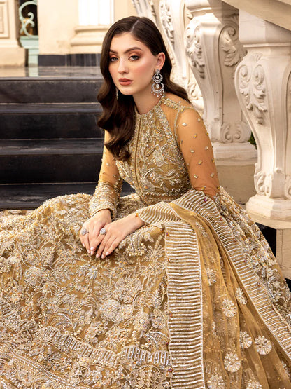 Ochre | Mehendi Net Bridal Embellished Gown