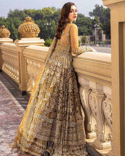 Ochre | Mehendi Net Bridal Embellished Gown