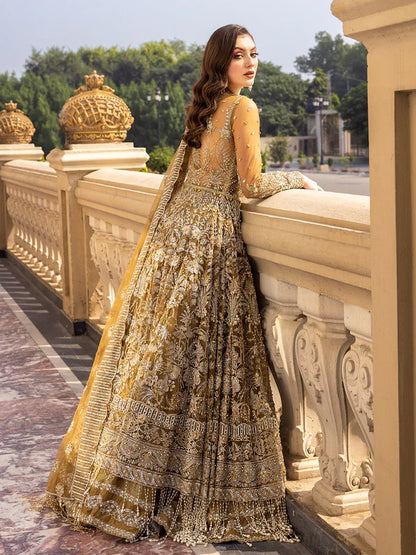 Ochre | Mehendi Net Bridal Embellished Gown