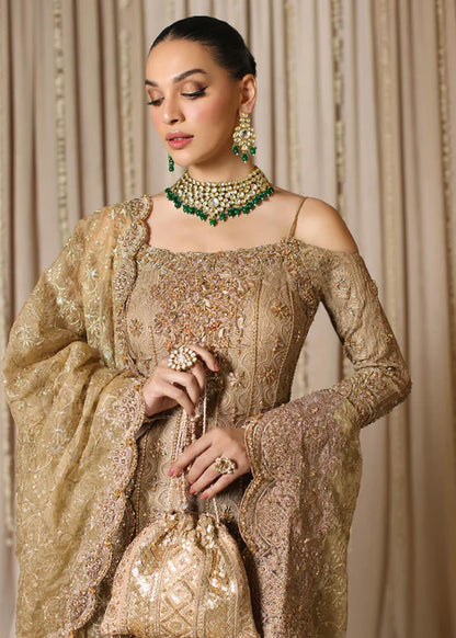 Zunia | Gold Bridal Chiffon Hand Embellished Gharara