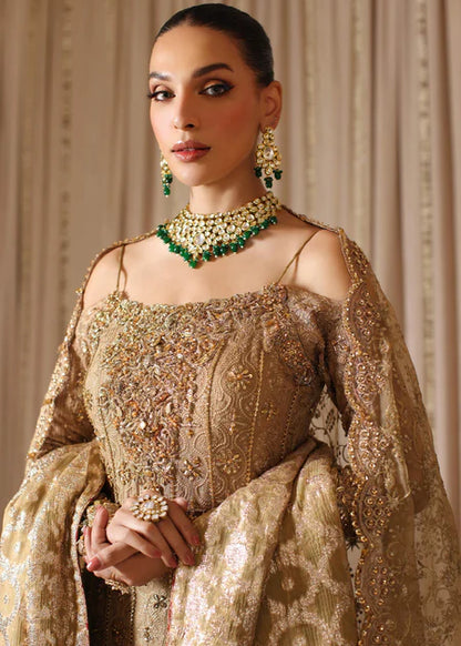 Zunia | Gold Bridal Chiffon Hand Embellished Gharara