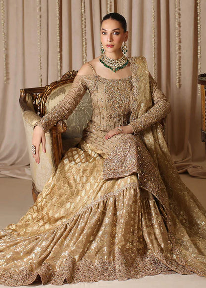 Zunia | Gold Bridal Chiffon Hand Embellished Gharara