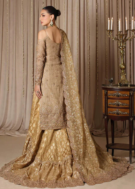Zunia | Gold Bridal Chiffon Hand Embellished Gharara