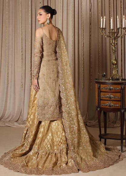 Zunia | Gold Bridal Chiffon Hand Embellished Gharara