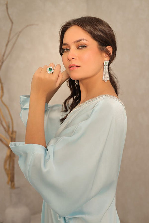 Cersie | Ice Blue Silk Hand Embellished Kaftan