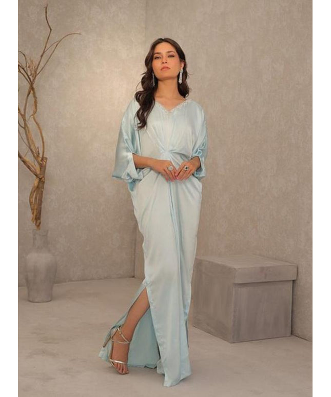 Cersie | Ice Blue Silk Hand Embellished Kaftan