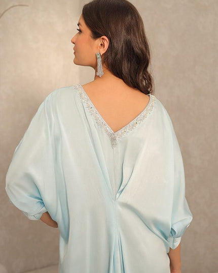 Cersie | Ice Blue Silk Hand Embellished Kaftan