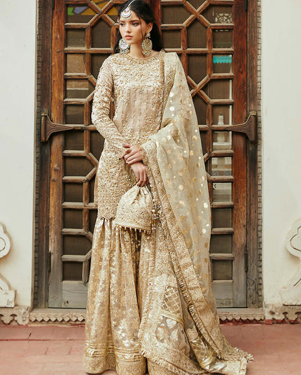 Chaman | Gold Embellished Pure Tissue Gharara