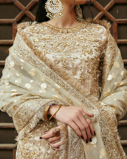 Chaman | Gold Embellished Pure Tissue Gharara