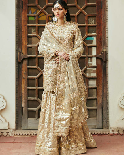 Chaman | Gold Embellished Pure Tissue Gharara