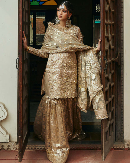 Chaman | Gold Embellished Pure Tissue Gharara