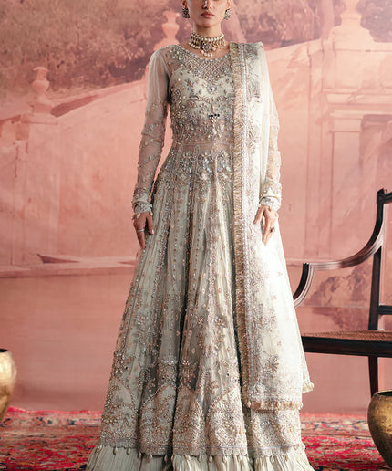 Chandni | Off White Net Hand Embellished Embroidered Frock