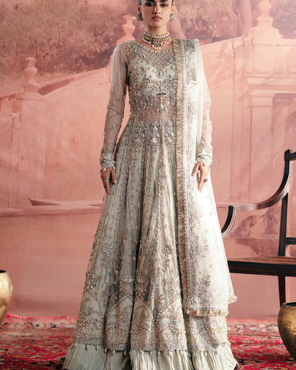 Chandni | Off White Net Hand Embellished Embroidered Frock