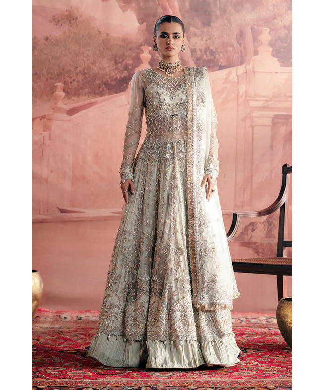 Chandni | Off White Net Hand Embellished Embroidered Frock