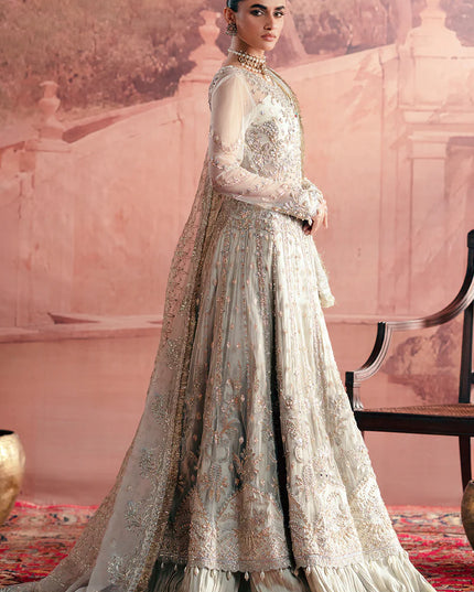 Chandni | Off White Net Hand Embellished Embroidered Frock