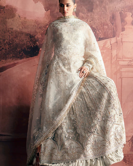 Chandni | Off White Net Hand Embellished Embroidered Frock