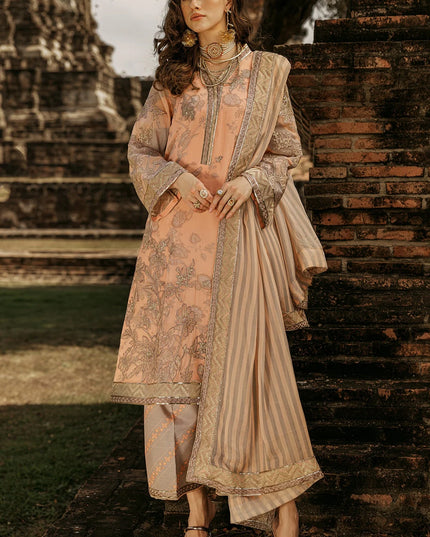 Charizma | Peach Embroidered Chiffon Suit