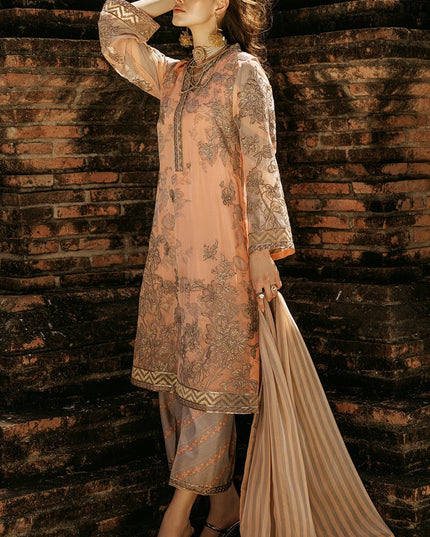 Charizma | Peach Embroidered Chiffon Suit