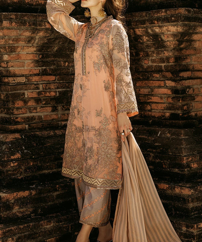 Charizma | Peach Embroidered Chiffon Suit