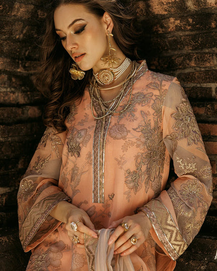 Charizma | Peach Embroidered Chiffon Suit