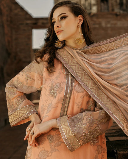 Charizma | Peach Embroidered Chiffon Suit