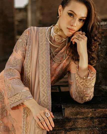 Charizma | Peach Embroidered Chiffon Suit