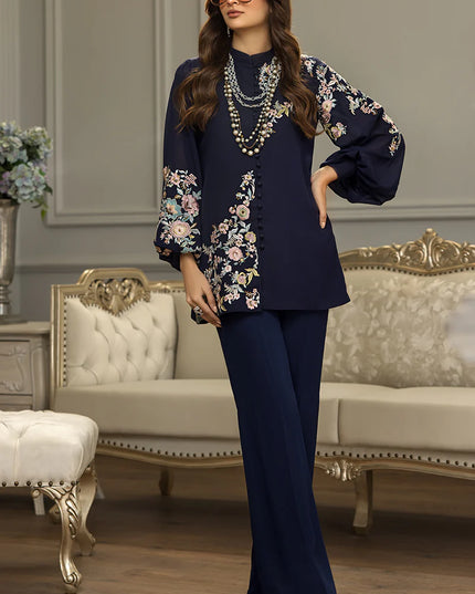 Black Chiffon Embroidered Co Ord Set