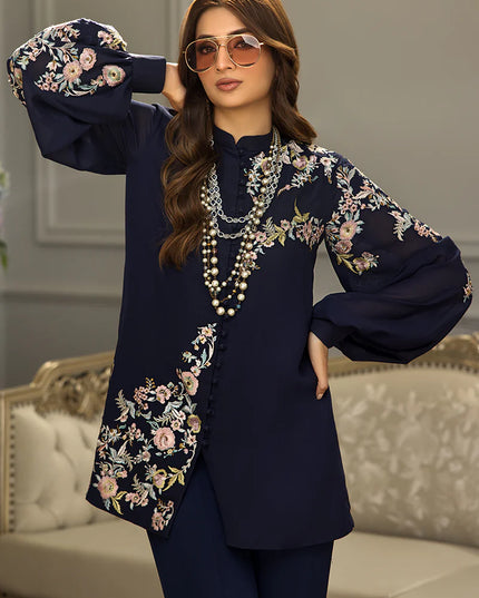 Black Chiffon Embroidered Co Ord Set