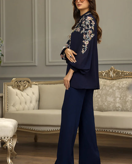 Black Chiffon Embroidered Co Ord Set