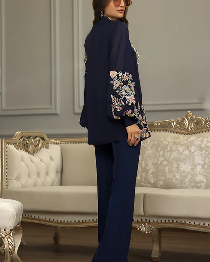 Black Chiffon Embroidered Co Ord Set