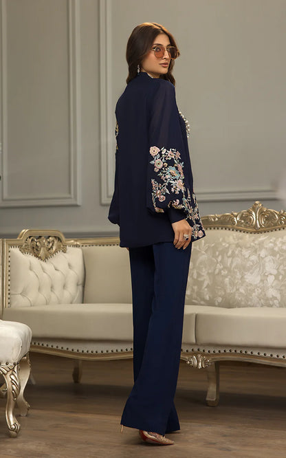 Black Chiffon Embroidered Co Ord Set
