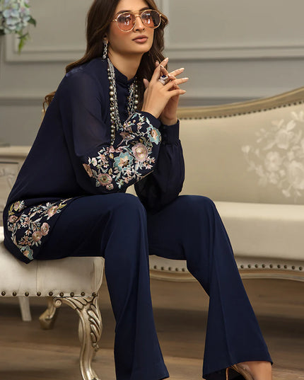 Black Chiffon Embroidered Co Ord Set
